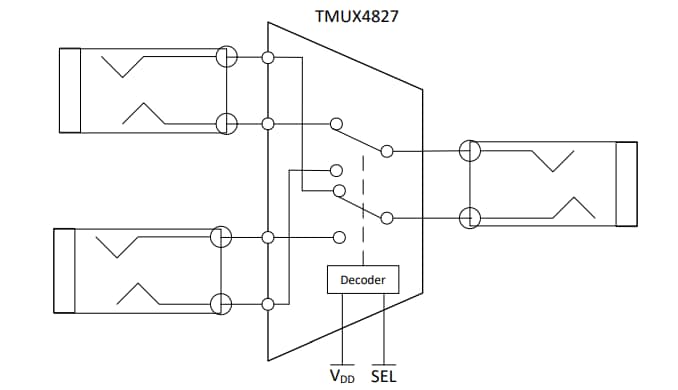 Schéma du circuit d'application - Texas Instruments Module d'évaluation TMUX4827YBHEVM